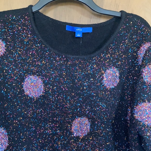 Offer $10 Apt 9 black multi color metallic accent polka dot retro sweater L - Picture 5 of 17